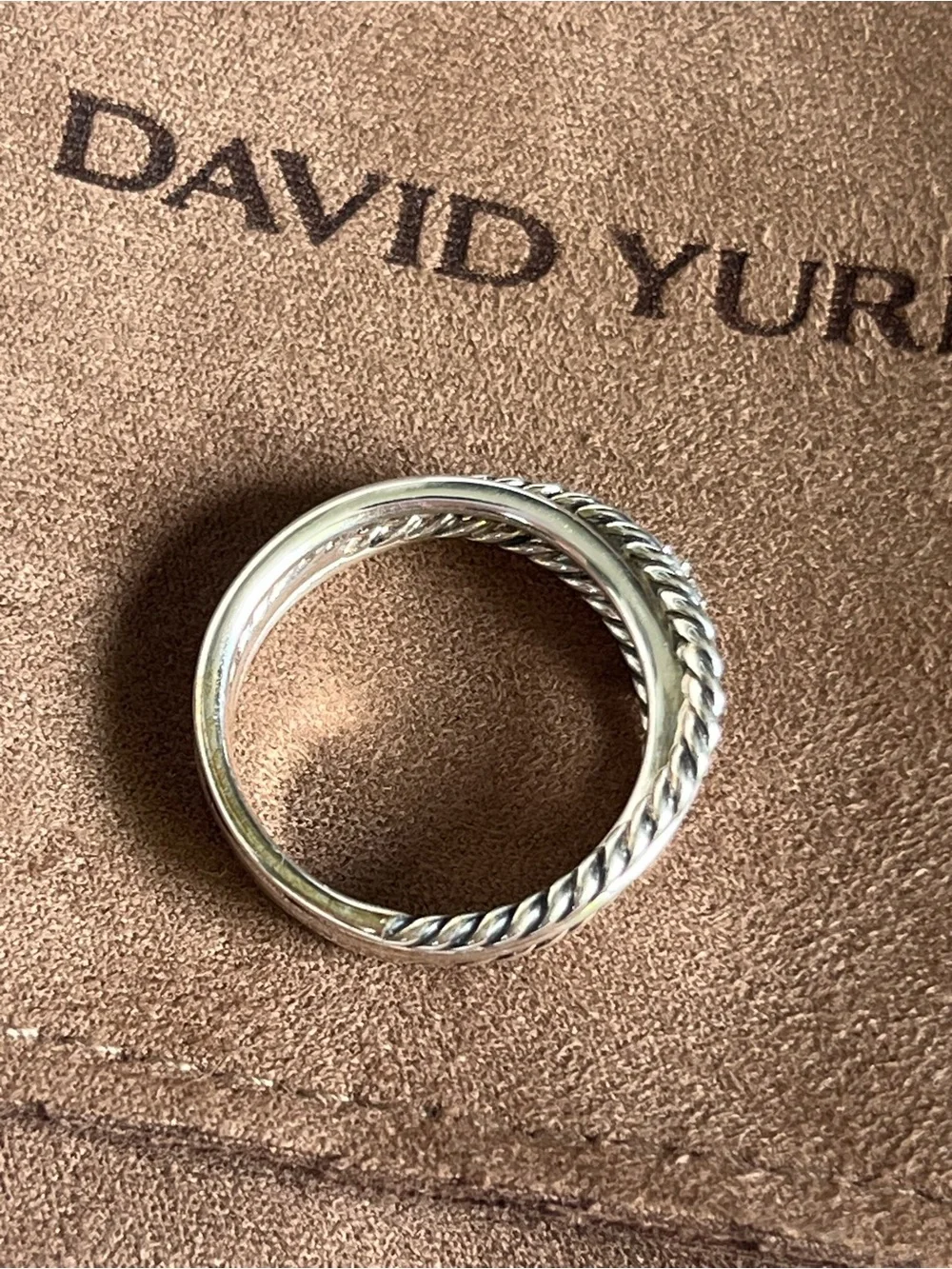 David Yurman Pavé Diamond Accent X Crossover Silver Knot Band Ring 7